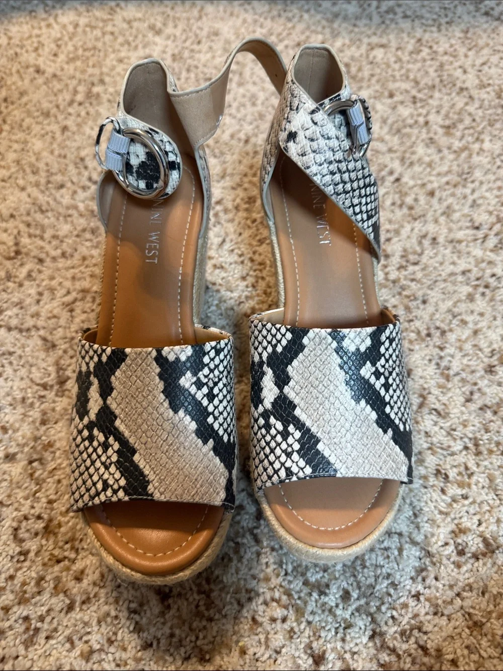 Nine West Black & White Snake-Print Espadrille Wedge Sandals